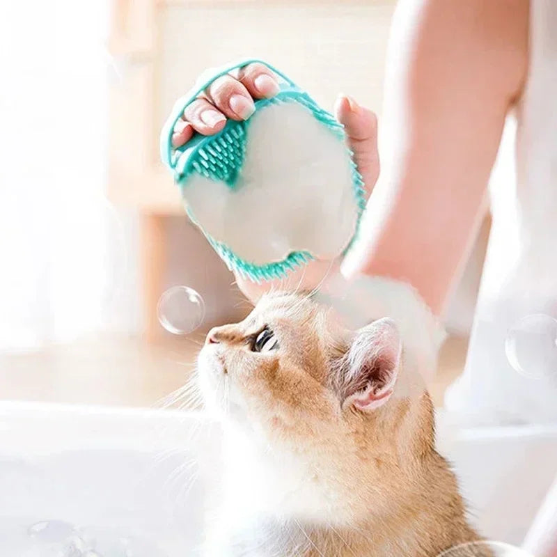 Silicone Pet Bathing Brush – Soft Grooming Scrubber with Shampoo Dispenser