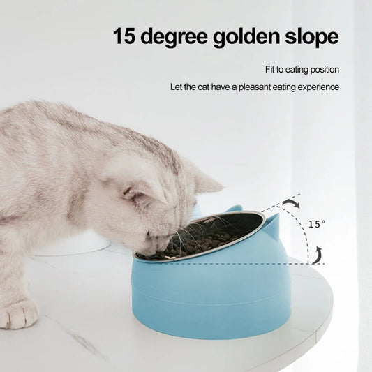 Inclined Stainless Steel Pet Bowl – Anti-Spill, Easy-Eat Feeder for Cats & Dogs